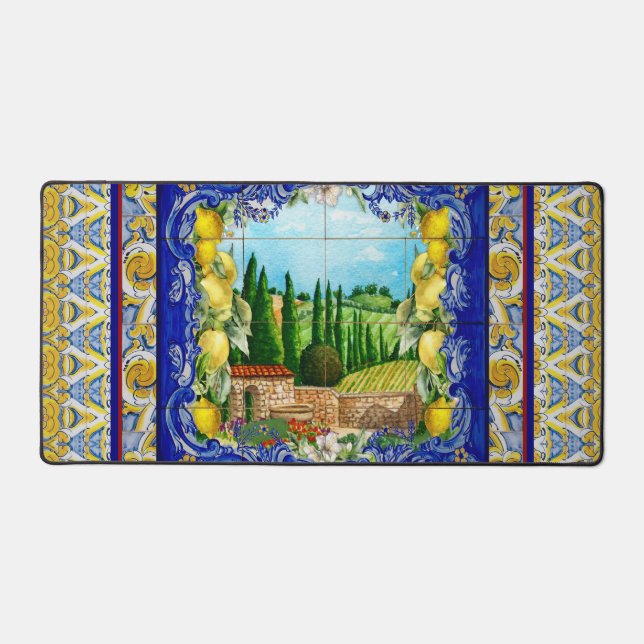 summer italian Majolica blue tiles citrus Desk Mat (Front)