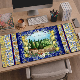 summer italian Majolica blue tiles citrus Desk Mat
