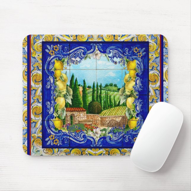 summer italian Majolica blue tiles citrus Mouse Pad (With Mouse)