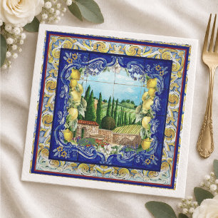 summer italian Majolica blue tiles citrus Napkin