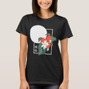 Summer Japanese Botanical Strawberries Floral  T-Shirt