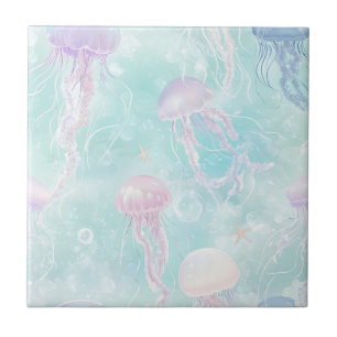 Summer Jellyfish Coastal Pattern Ceramic Tile