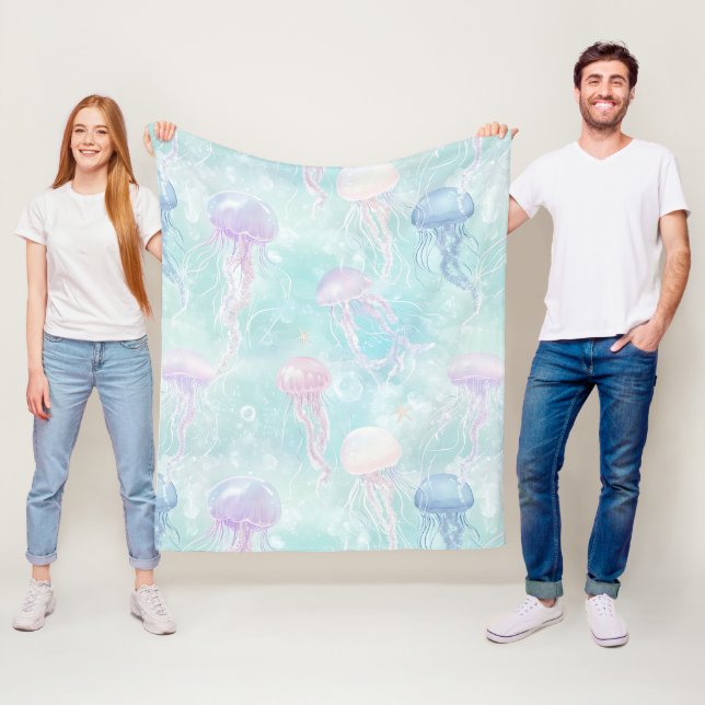 Summer Jellyfish Coastal Pattern Fleece Blanket (In Situ)