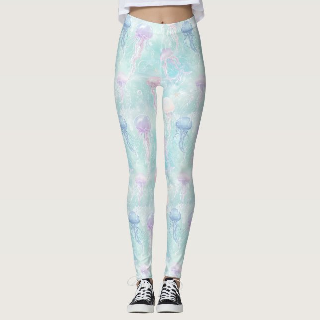 Summer Jellyfish Coastal Pattern Leggings (Front)