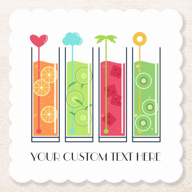Summer Juices custom text paper coasters (Front)
