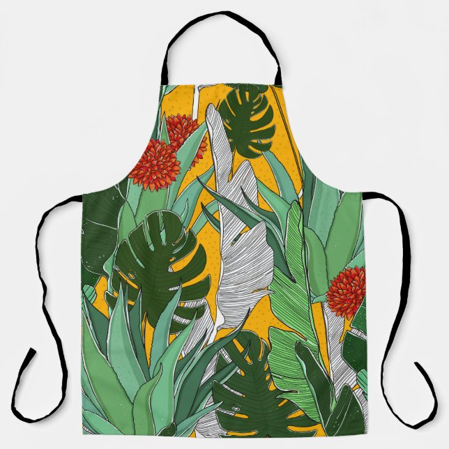 Summer Jungle: Bright Palm Pattern. Apron (Front)