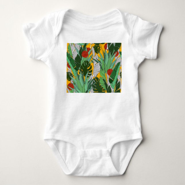 Summer Jungle: Bright Palm Pattern. Baby Bodysuit (Front)