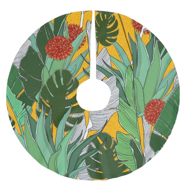 Summer Jungle: Bright Palm Pattern. Brushed Polyester Tree Skirt (Front)