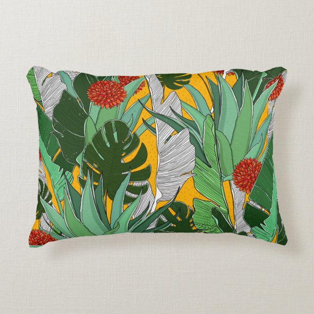 Summer Jungle: Bright Palm Pattern. Decorative Cushion (Front)