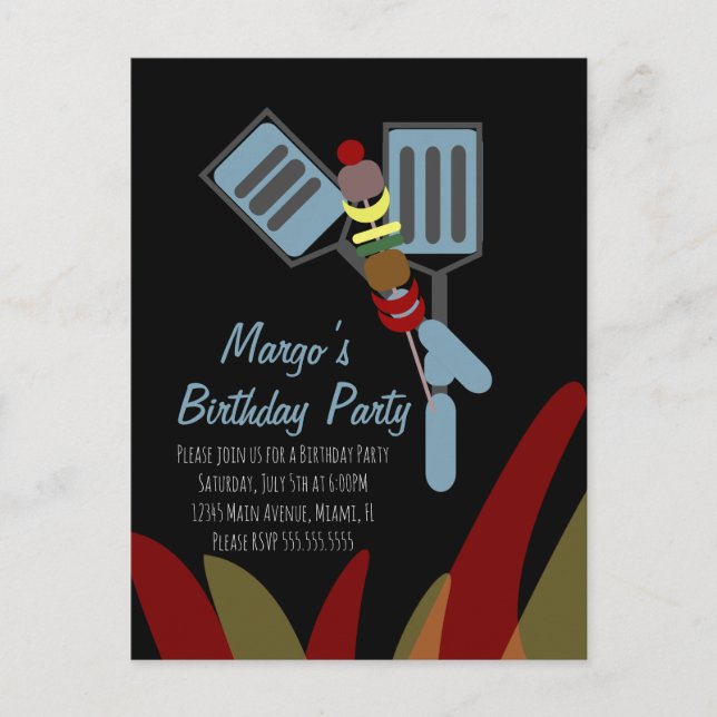 Summer Kabobs Cookout Park Birthday       Paper Cu Postcard (Front)