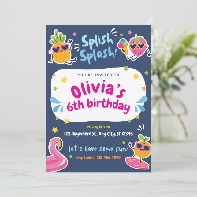 Summer Kid's Birthday Party  Invitation (Standing Front)