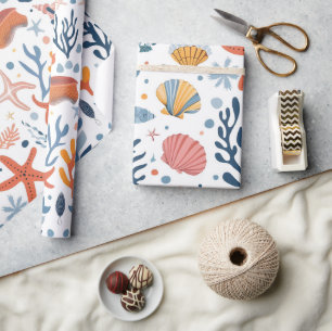 Summer Kid's Birthday Seashells Coral Wrapping Paper