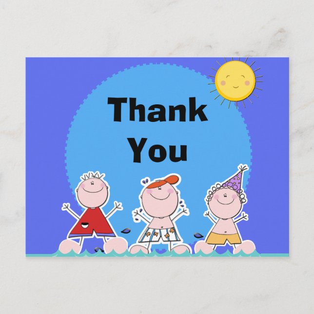 Summer Kids Pool Party Birthday Thank You Postcard (Front)