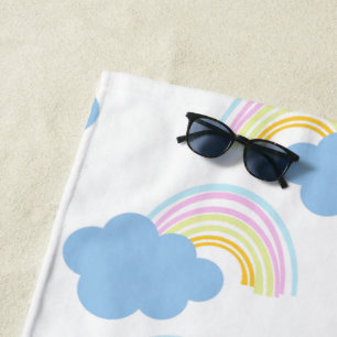Summer Kids Rainbow and Clouds Fun Beach Towel