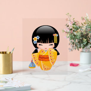 Summer Kokeshi Doll - Yellow Kimono Geisha Girl Acrylic Sign
