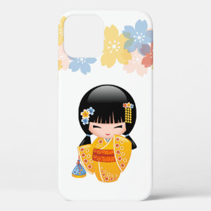 Summer Kokeshi Doll - Yellow Kimono Geisha Girl iPhone 12 Case