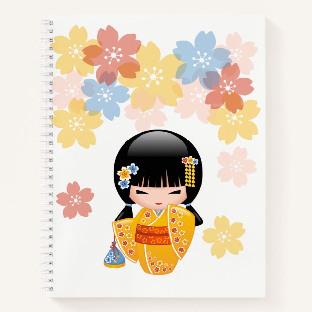 Summer Kokeshi Doll - Yellow Kimono Geisha Girl Notebook (Front)