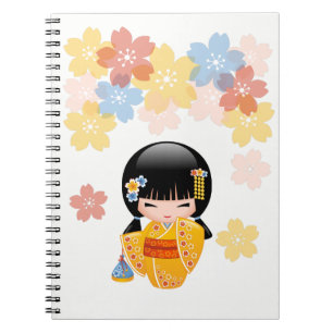 Summer Kokeshi Doll - Yellow Kimono Geisha Girl Notebook