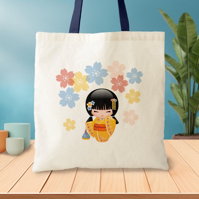 Summer Kokeshi Doll - Yellow Kimono Geisha Girl Tote Bag (Creator Uploaded)