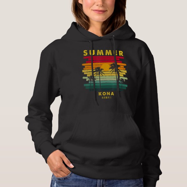 Summer Kona Hawaii Beach Sunset Retro Hoodie (Front)