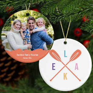 Summer Lake Paddles Custom Text + Photo Christmas Ceramic Ornament