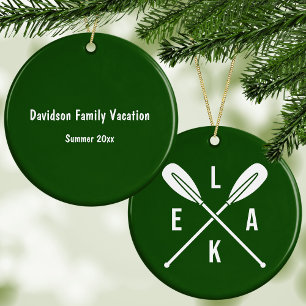 Summer Lake Paddles w/ Custom Text Green Christmas Ceramic Ornament
