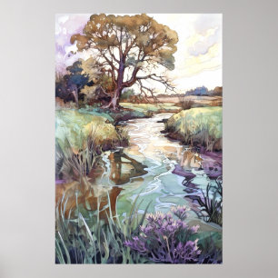 Summer Landscape Watercolor Poster
