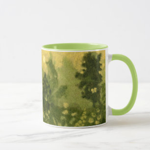 Summer lawn, wool painting, landscape green shades mug