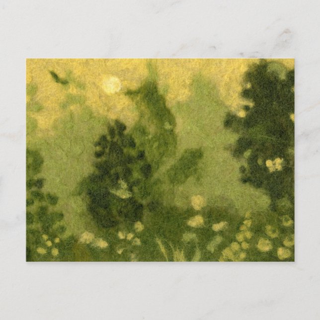 Summer lawn, wool painting, landscape green shades postcard (Front)