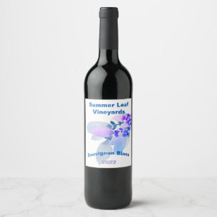 Summer Leaf, Blue & Lavender, Set of 6 Wine Labels