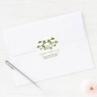 Summer Leaves Knotted Love Trees Whimsical Wedding Classic Round Sticker