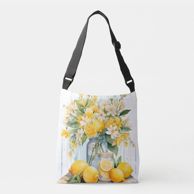 Summer Lemon Blossom Jar Crossbody Bag (Front)