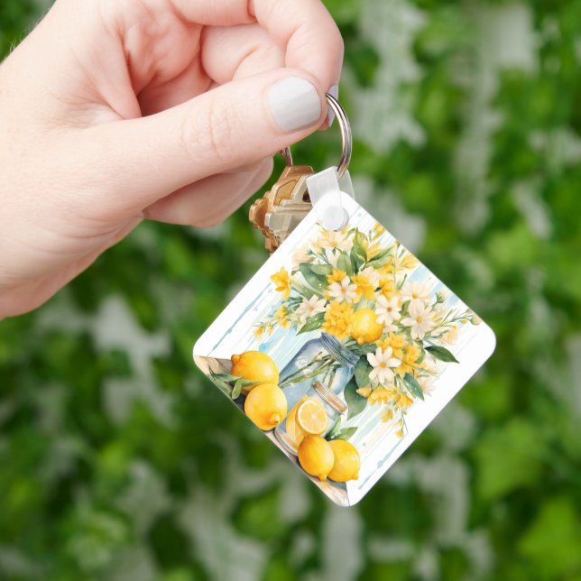 Summer Lemon Blossom Jar Key Ring (Hand)