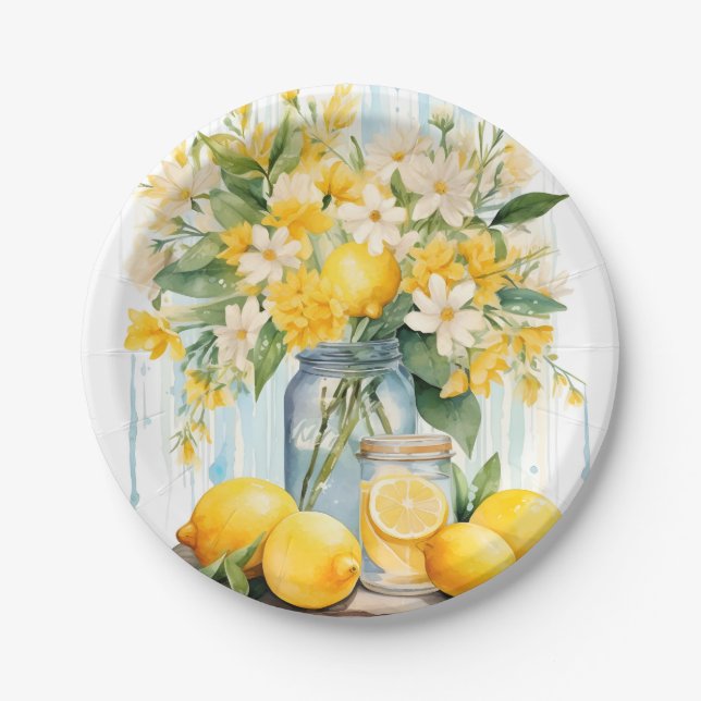 Summer Lemon Blossom Jar Paper Plate (Front)