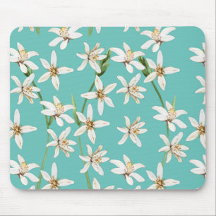 Summer Lemon blossom pattern on teal Mouse Pad