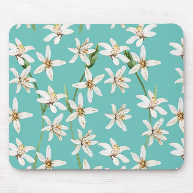 Summer Lemon blossom pattern on teal   Mouse Pad (Front)