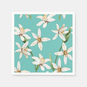 Summer Lemon blossom pattern on teal  Napkin