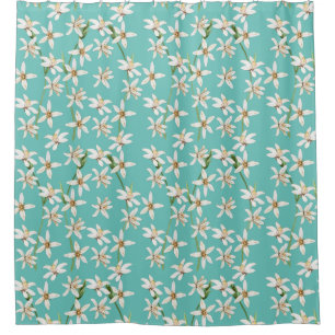 Summer Lemon blossom pattern on teal Shower Curtain