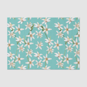 Summer Lemon blossom pattern on teal  Tissue Paper