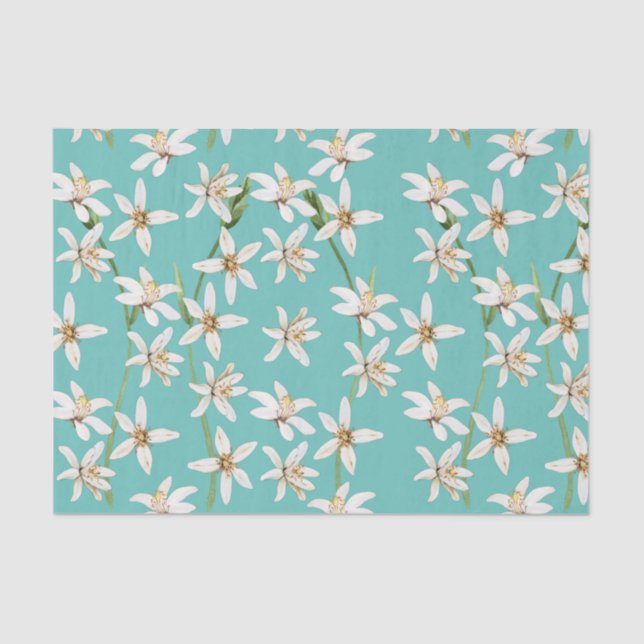 Summer Lemon blossom pattern on teal  Tissue Paper (Front)