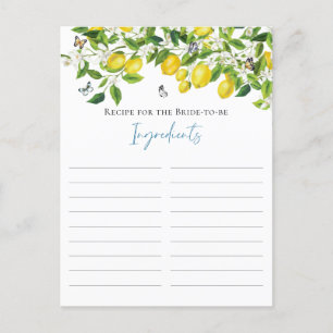 Summer Lemon Bridal Shower Recipe For The Bride Postcard