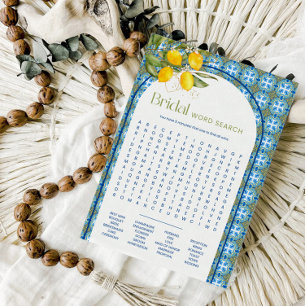Summer Lemon Bridal Shower Word Search Game Card