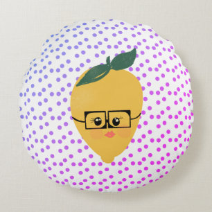 Summer Lemon Cartoon Hand Drawn Doodle Round Cushion