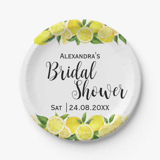 Summer Lemon Citrus Bridal Shower Yellow Vibrant  Paper Plate (Front)