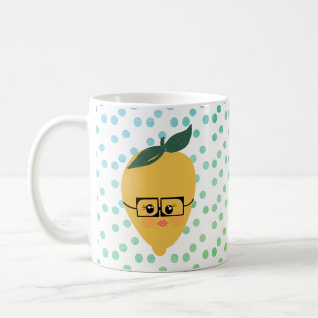 Summer Lemon Citrus Dots Cartoon Coffee Mug (Left)