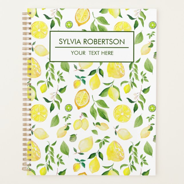 Summer Lemon Citrus Pattern Personalised Planner (Front)