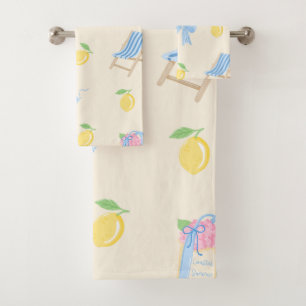 Summer Lemon Coquette Bow Coastal Bath Towel Set