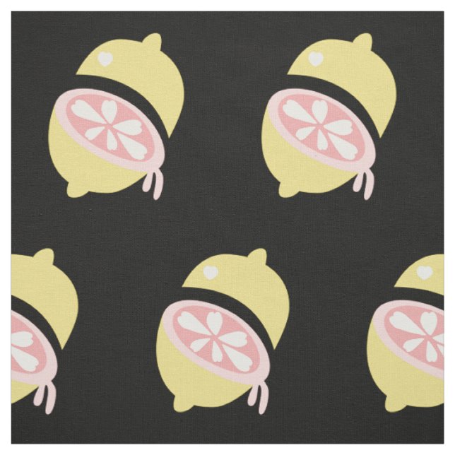 Summer Lemon Dripping with Hearts Fabric (Swatch)