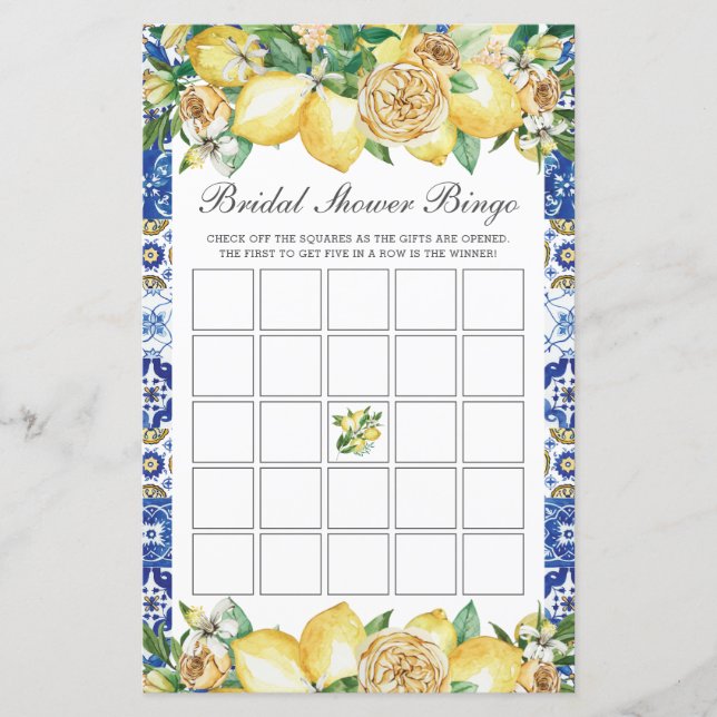 Summer Lemon Floral Baby Shower Bingo Party Game (Front)