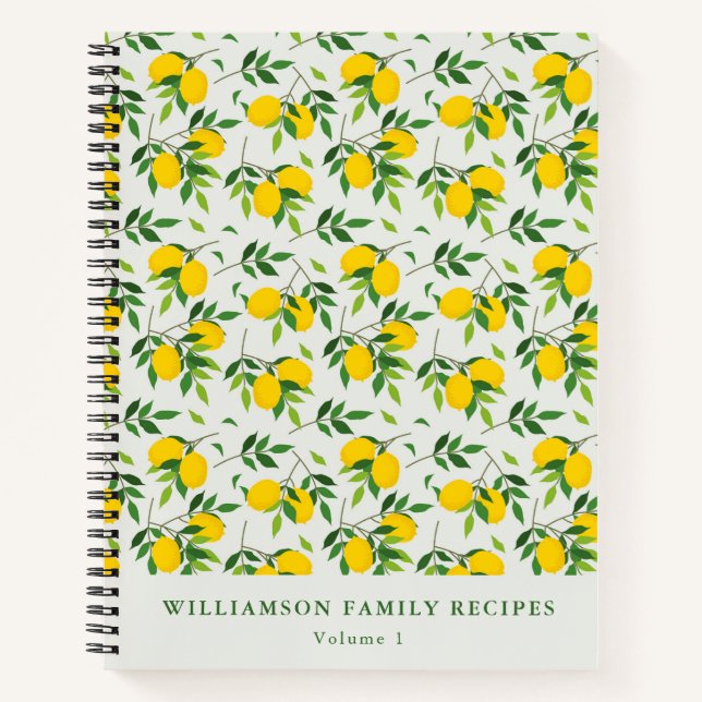 Summer Lemon Fruit Pattern Custom Recipe  Notebook (Front)